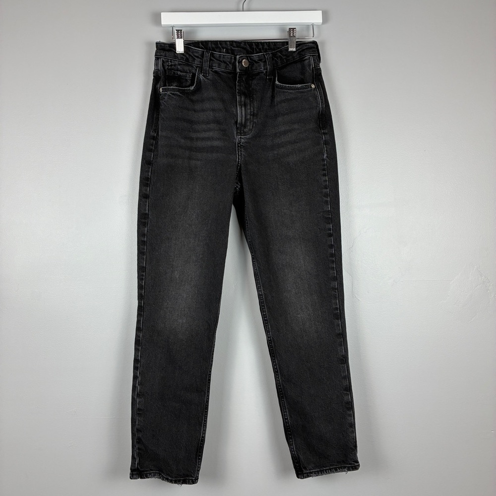 Zara Womens Black Straight‎ Leg Jeans Distressed Denim Blokecore Grunge-lite